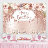 Rose Gold Blumen Und Funkeln Glücklich Geburtstag Hintergrund